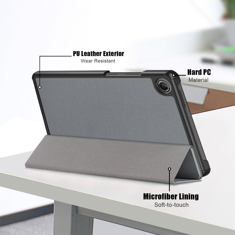 For Lenovo Tab One 8.7 / K9 2025 Custer Texture 3-Fold Holder Leather Smart Tablet Case