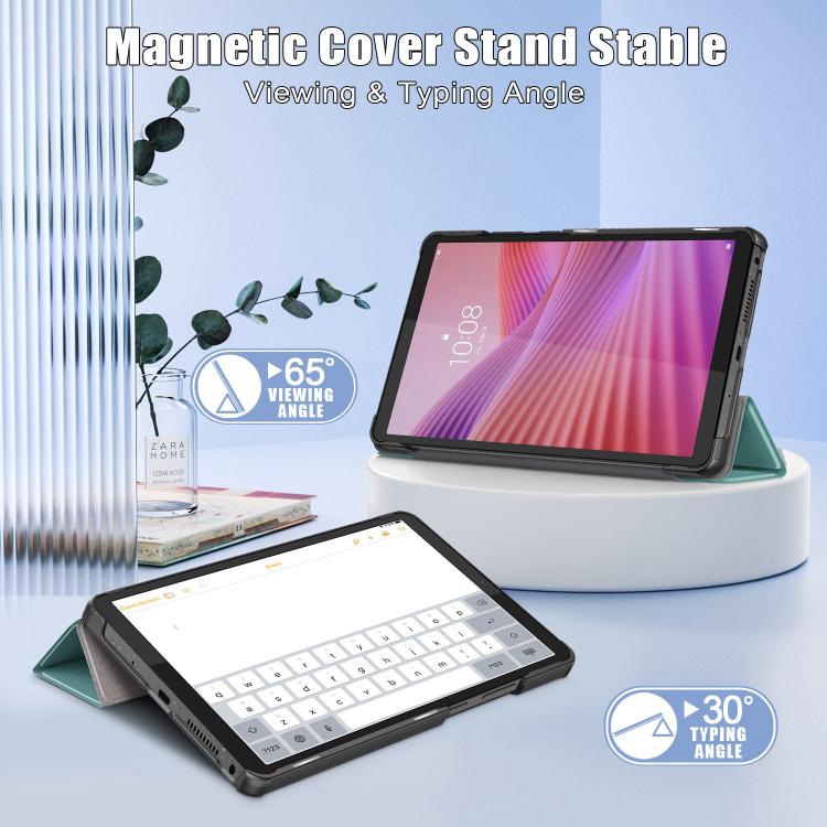 For Lenovo Tab One 8.7 / K9 2025 Custer Texture 3-Fold Holder Leather Smart Tablet Case