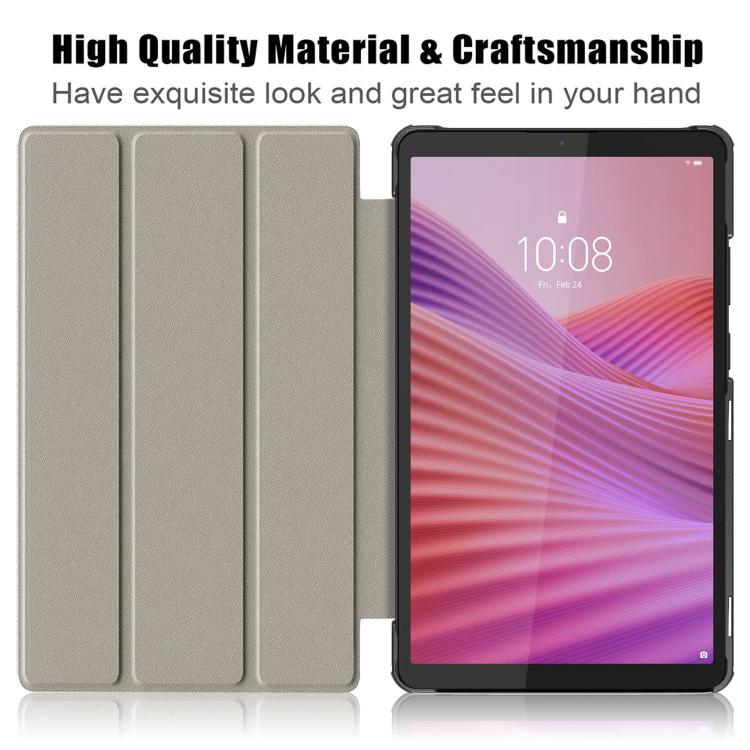 For Lenovo Tab One 8.7 / K9 2025 Custer Texture 3-Fold Holder Leather Smart Tablet Case