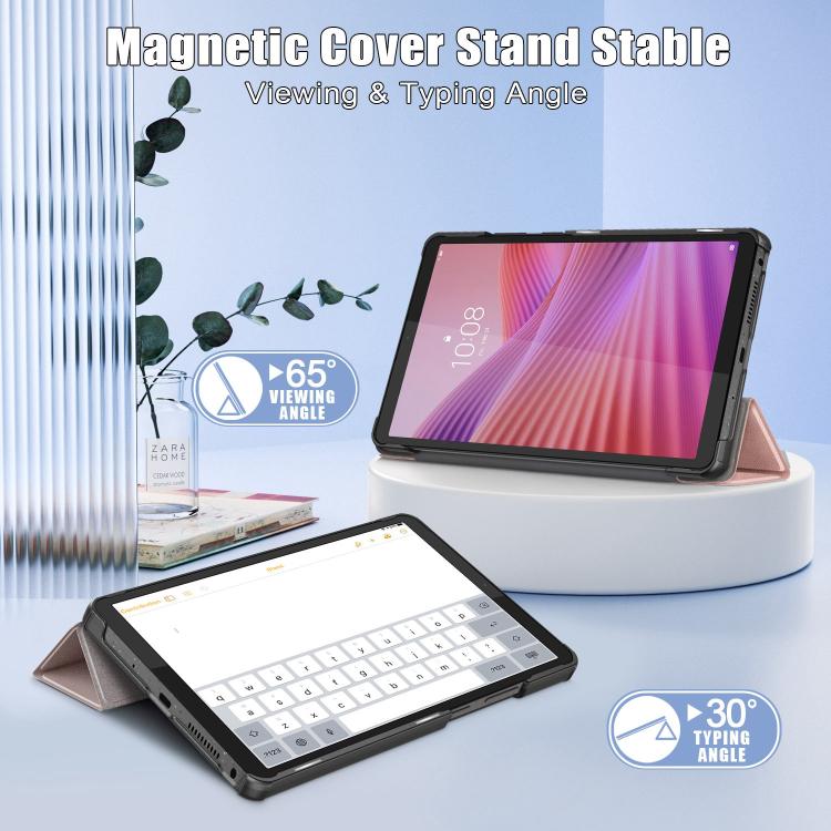 For Lenovo Tab One 8.7 / K9 2025 Custer Texture 3-Fold Holder Leather Smart Tablet Case
