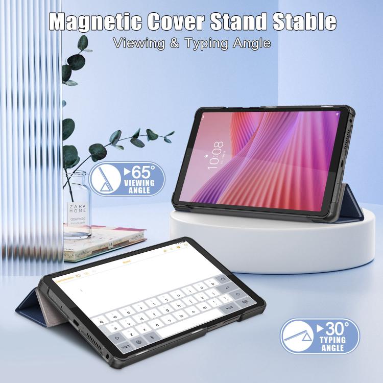 For Lenovo Tab One 8.7 / K9 2025 Custer Texture 3-Fold Holder Leather Smart Tablet Case
