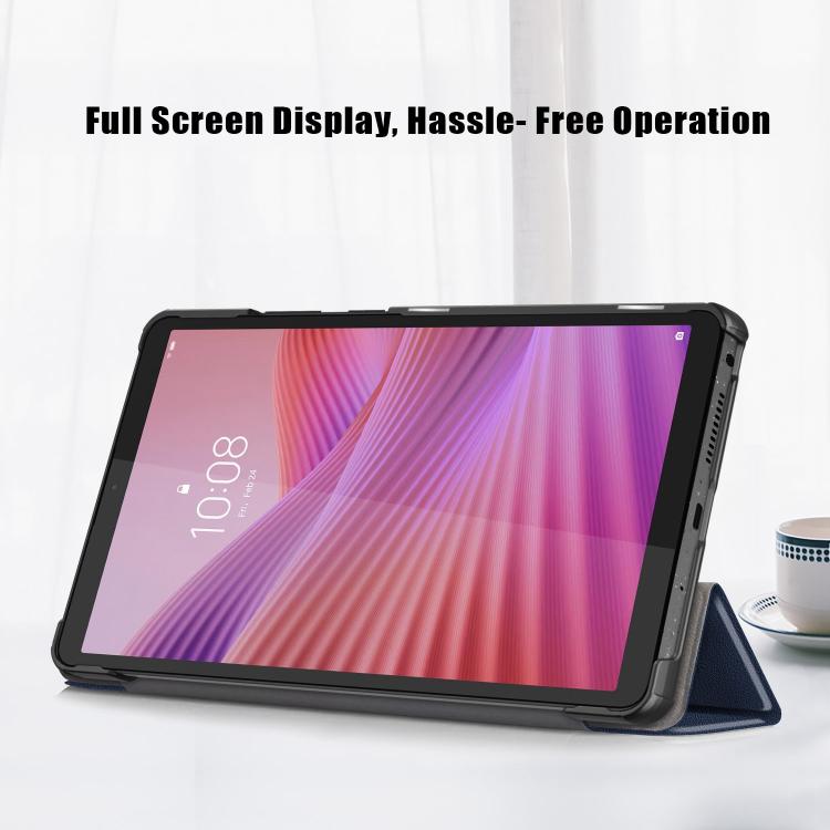 For Lenovo Tab One 8.7 / K9 2025 Custer Texture 3-Fold Holder Leather Smart Tablet Case