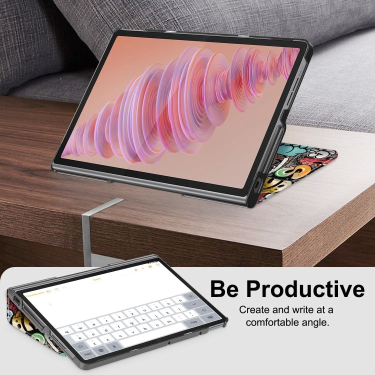 For Lenovo Tab Plus 11.5 TB351FU Custer Painted 3-Fold Holder Leather Smart Tablet Case