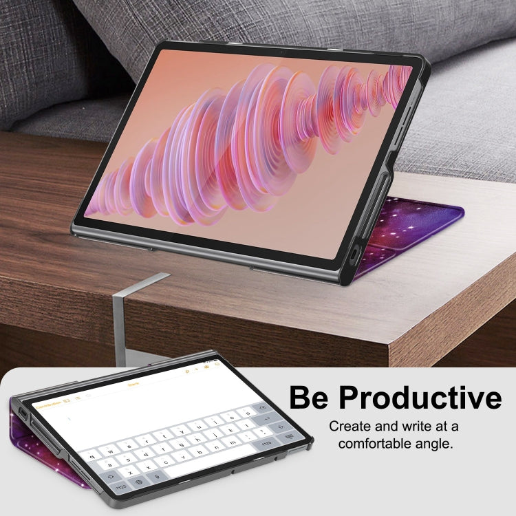 For Lenovo Tab Plus 11.5 TB351FU Custer Painted 3-Fold Holder Leather Smart Tablet Case