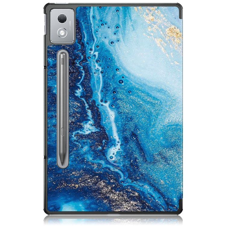 For Lenovo Tab P12 12.7 2025 Custer Painted 3-Fold Holder Leather Smart Tablet Case