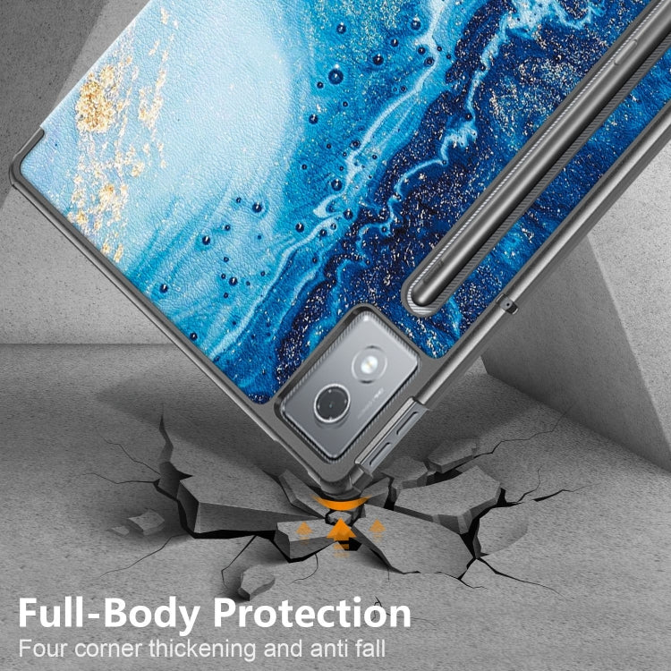 For Lenovo Tab P12 12.7 2025 Custer Painted 3-Fold Holder Leather Smart Tablet Case