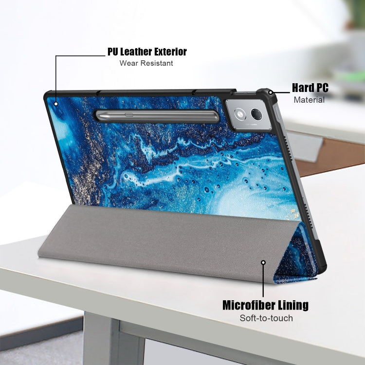 For Lenovo Tab P12 12.7 2025 Custer Painted 3-Fold Holder Leather Smart Tablet Case
