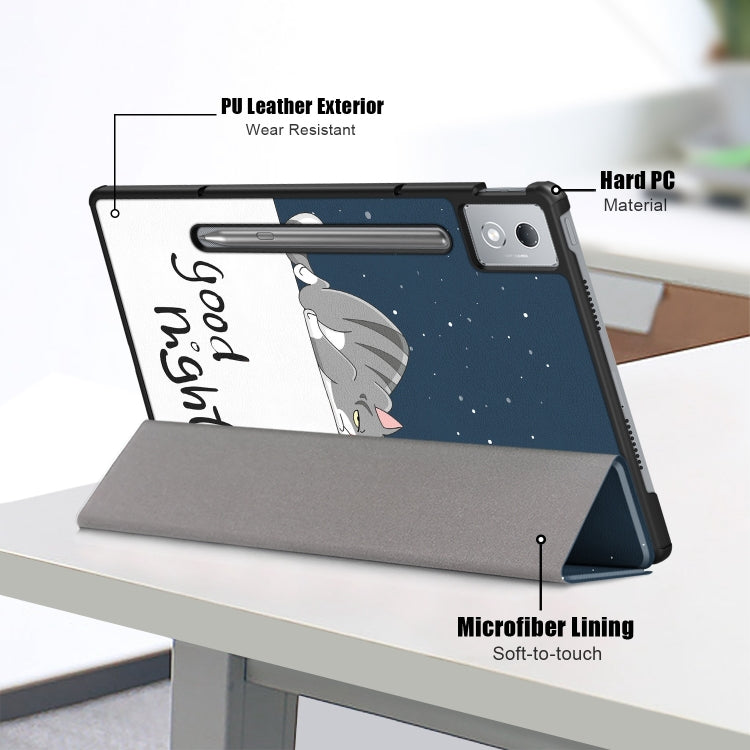 For Lenovo Tab P12 12.7 2025 Custer Painted 3-Fold Holder Leather Smart Tablet Case