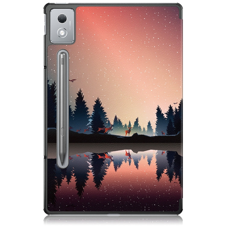 For Lenovo Tab P12 12.7 2025 Custer Painted 3-Fold Holder Leather Smart Tablet Case