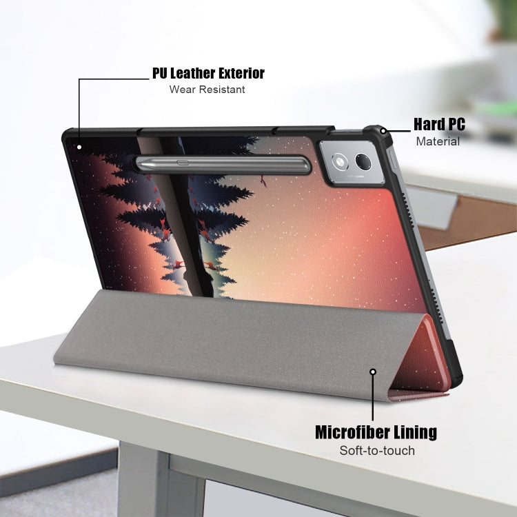 For Lenovo Tab P12 12.7 2025 Custer Painted 3-Fold Holder Leather Smart Tablet Case