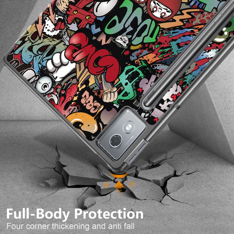 For Lenovo Tab P12 12.7 2025 Custer Painted 3-Fold Holder Leather Smart Tablet Case