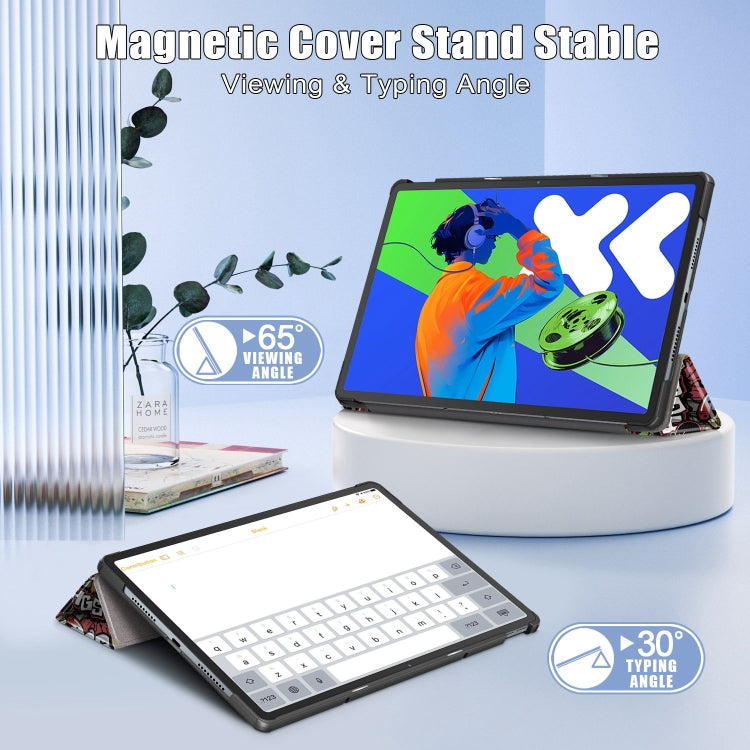 For Lenovo Tab P12 12.7 2025 Custer Painted 3-Fold Holder Leather Smart Tablet Case