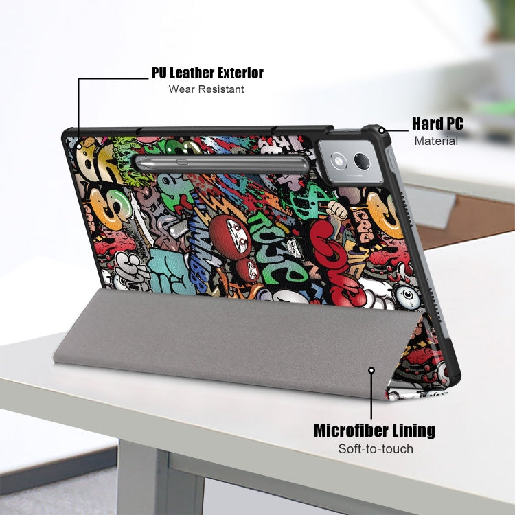 For Lenovo Tab P12 12.7 2025 Custer Painted 3-Fold Holder Leather Smart Tablet Case