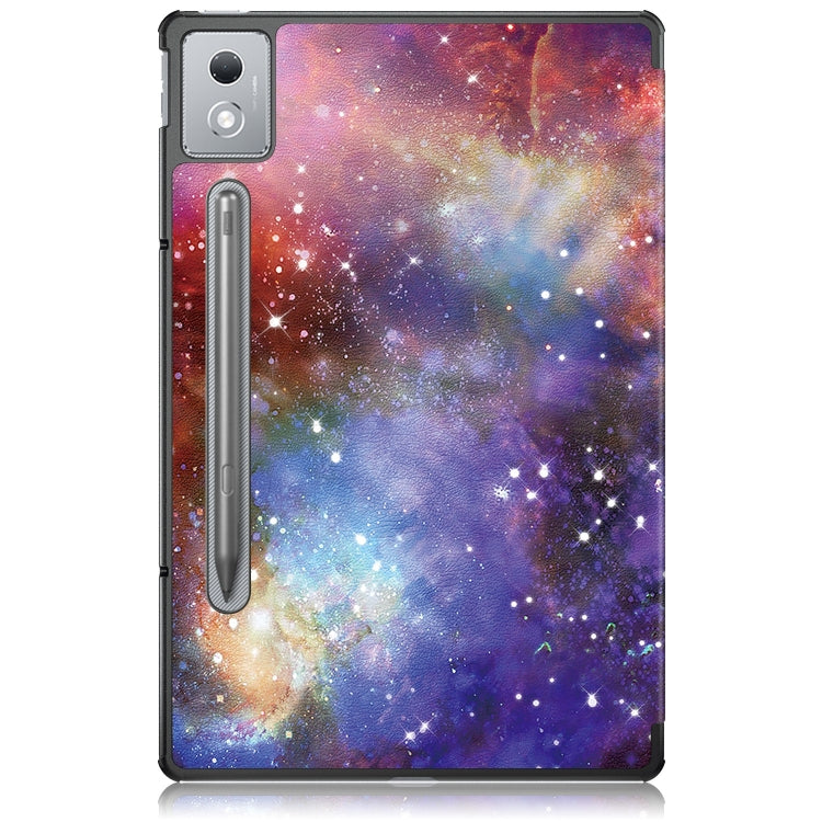 For Lenovo Tab P12 12.7 2025 Custer Painted 3-Fold Holder Leather Smart Tablet Case