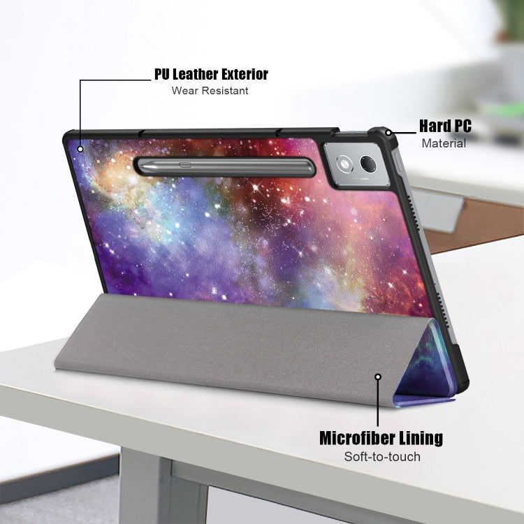 For Lenovo Tab P12 12.7 2025 Custer Painted 3-Fold Holder Leather Smart Tablet Case