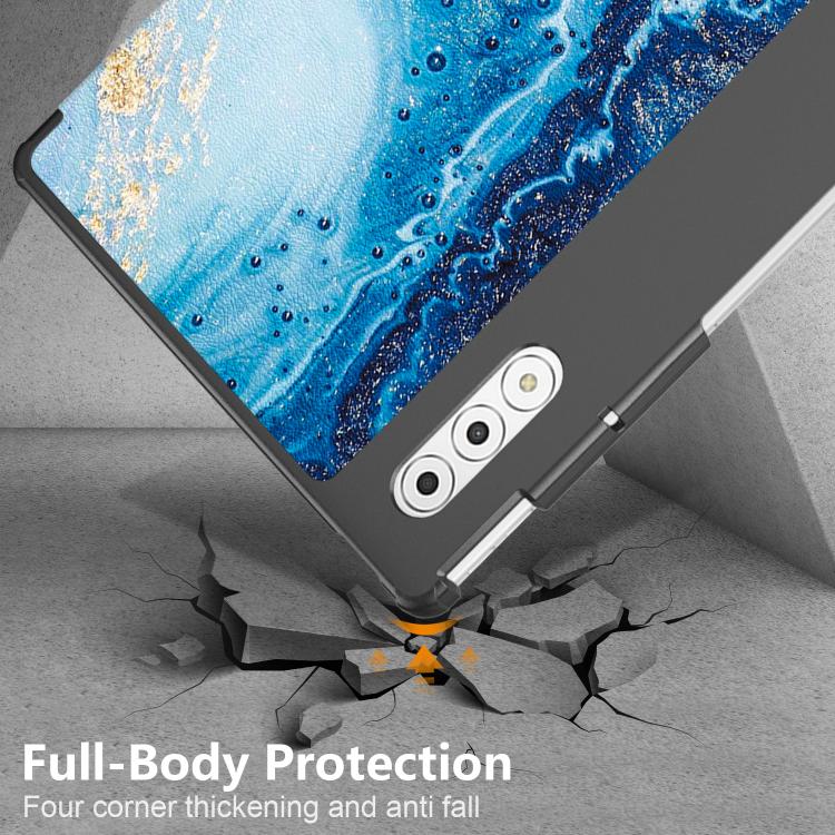 For Lenovo Yoga Tab Plus Custer Painted 3-Fold Holder Leather Smart Tablet Case