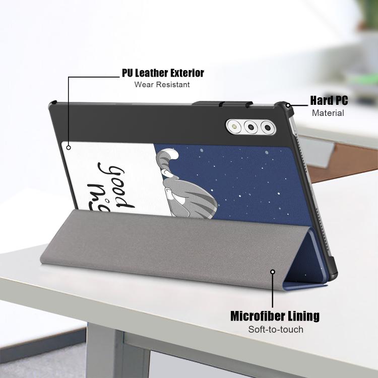 For Lenovo Yoga Tab Plus Custer Painted 3-Fold Holder Leather Smart Tablet Case