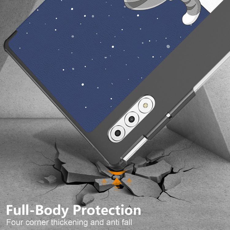For Lenovo Yoga Tab Plus Custer Painted 3-Fold Holder Leather Smart Tablet Case