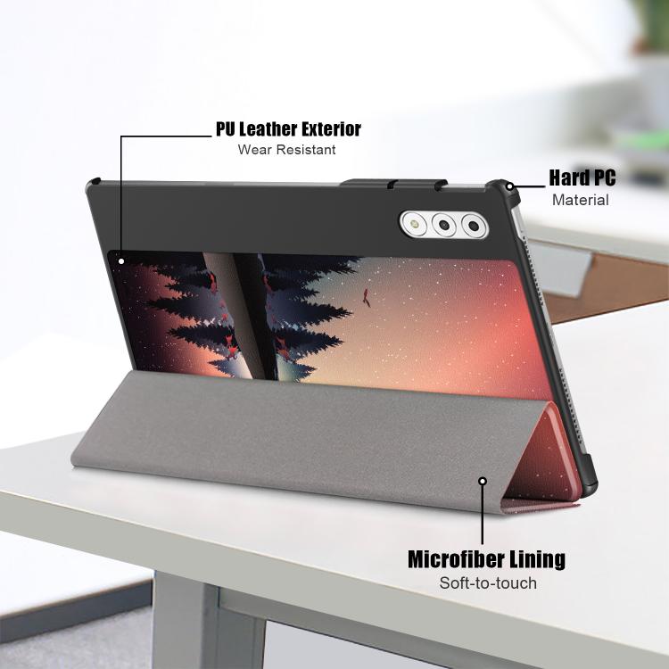 For Lenovo Yoga Tab Plus Custer Painted 3-Fold Holder Leather Smart Tablet Case