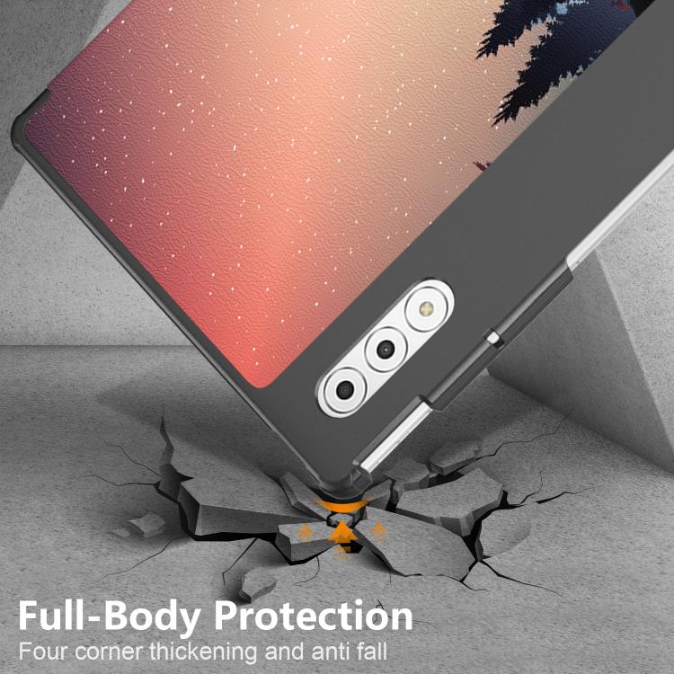For Lenovo Yoga Tab Plus Custer Painted 3-Fold Holder Leather Smart Tablet Case
