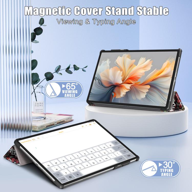 For Lenovo Yoga Tab Plus Custer Painted 3-Fold Holder Leather Smart Tablet Case