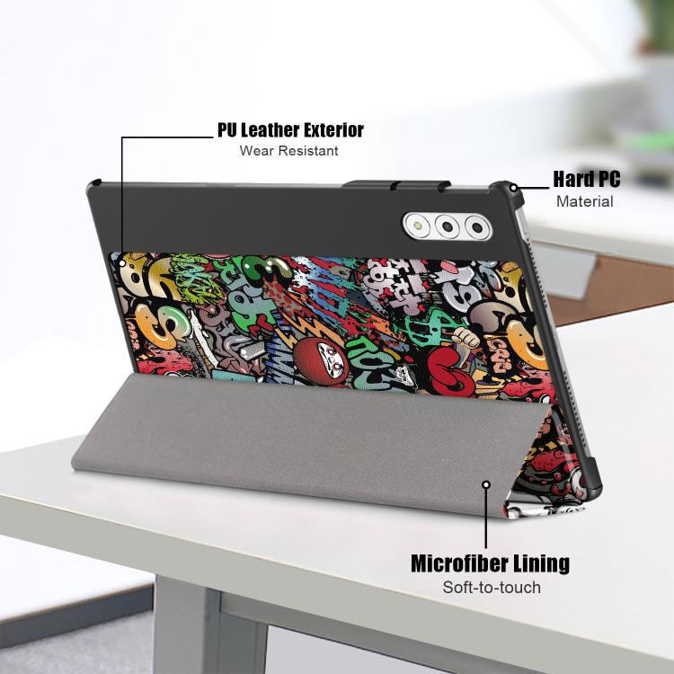 For Lenovo Yoga Tab Plus Custer Painted 3-Fold Holder Leather Smart Tablet Case