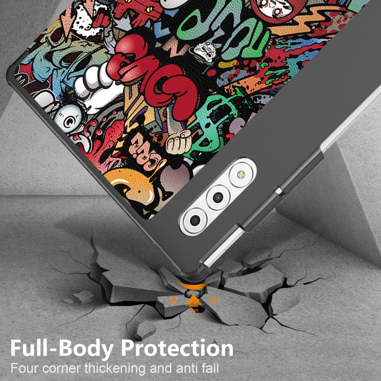 For Lenovo Yoga Tab Plus Custer Painted 3-Fold Holder Leather Smart Tablet Case