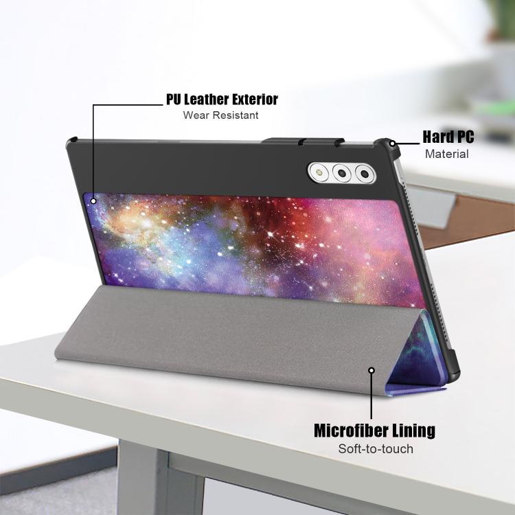 For Lenovo Yoga Tab Plus Custer Painted 3-Fold Holder Leather Smart Tablet Case