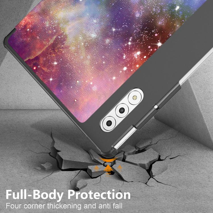 For Lenovo Yoga Tab Plus Custer Painted 3-Fold Holder Leather Smart Tablet Case