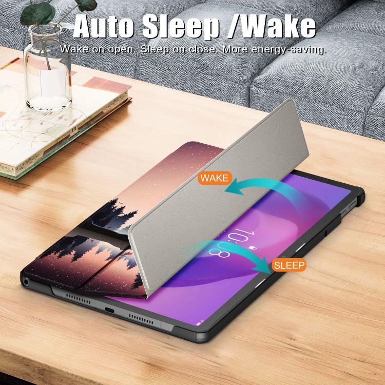 For Lenovo Tab Idea 11 /Xiaoxin Pad 2025 Custer Painted 3-Fold Holder Leather Smart Tablet Case