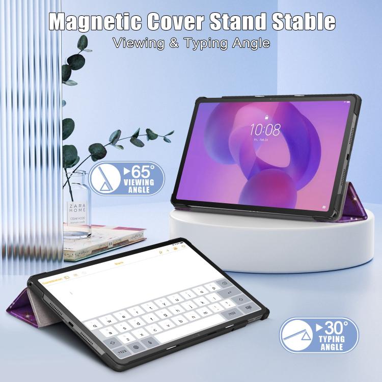 For Lenovo Tab Idea 11 /Xiaoxin Pad 2025 Custer Painted 3-Fold Holder Leather Smart Tablet Case