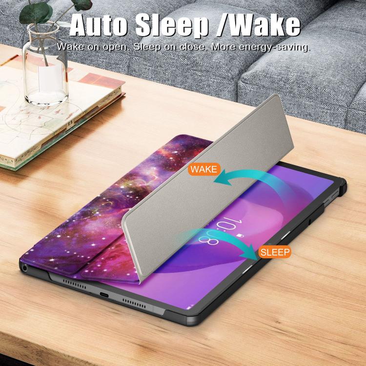 For Lenovo Tab Idea 11 /Xiaoxin Pad 2025 Custer Painted 3-Fold Holder Leather Smart Tablet Case