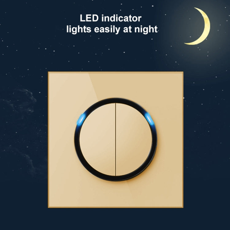 86mm Round LED Tempered Glass Switch Panel, Gold Round Glass, Style:Two Open Dual Control