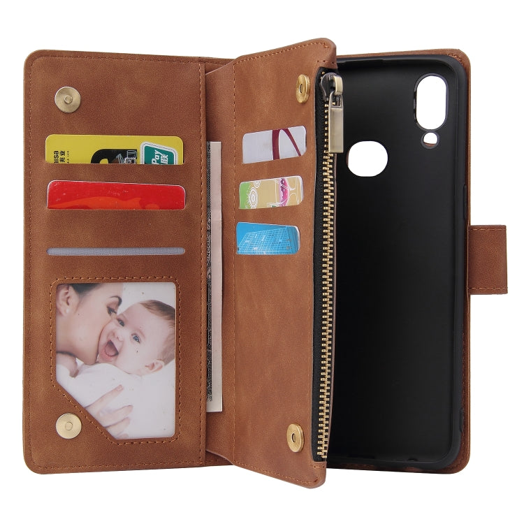 For Samsung Galaxy A10s Multifunctional Frosted Zipper Wallet Leather Phone Case