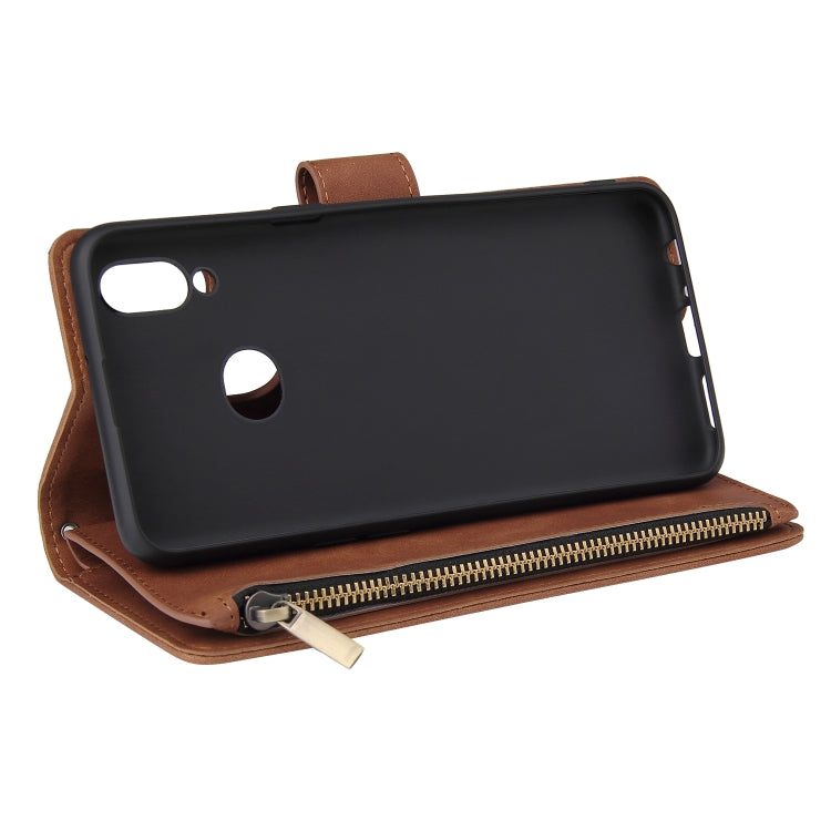 For Samsung Galaxy A10s Multifunctional Frosted Zipper Wallet Leather Phone Case