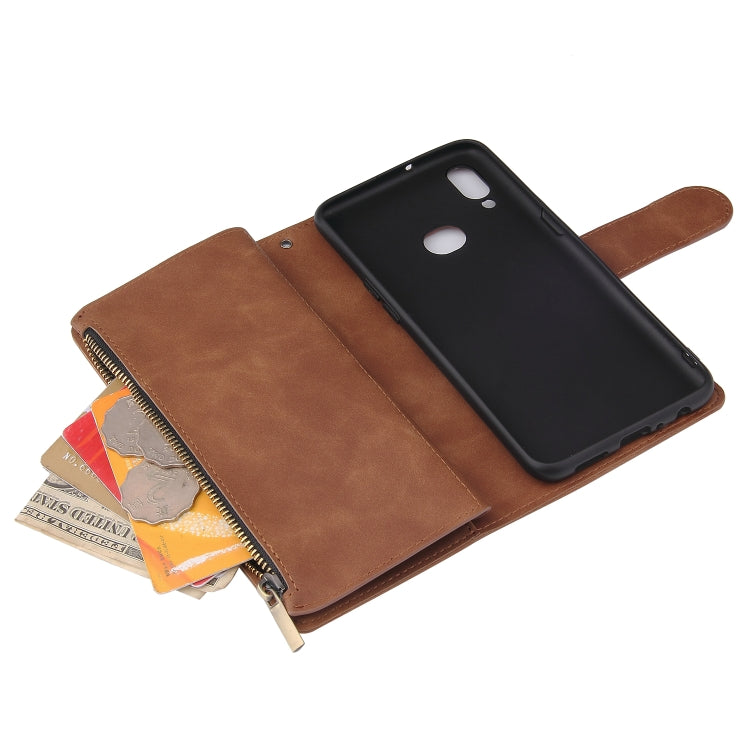 For Samsung Galaxy A10s Multifunctional Frosted Zipper Wallet Leather Phone Case