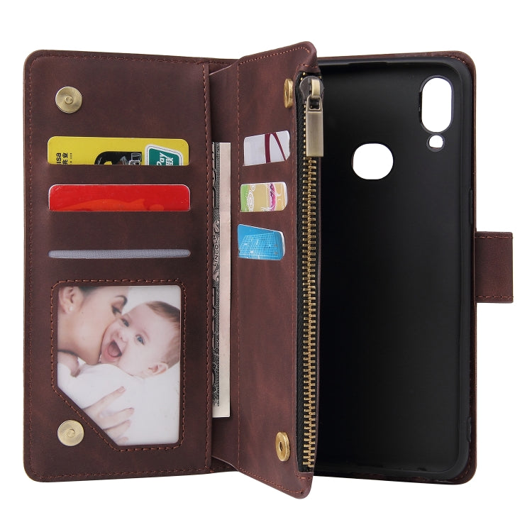 For Samsung Galaxy A10s Multifunctional Frosted Zipper Wallet Leather Phone Case