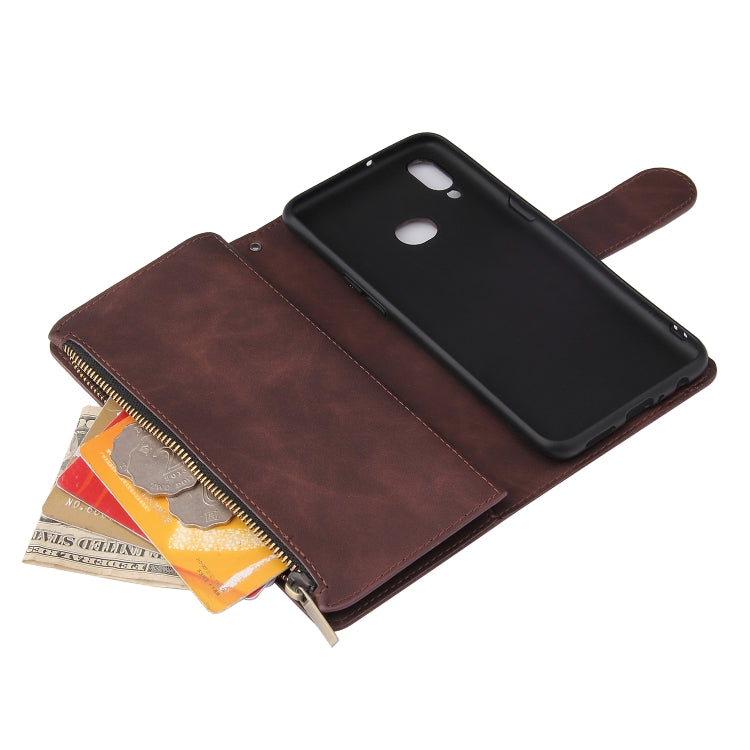 For Samsung Galaxy A10s Multifunctional Frosted Zipper Wallet Leather Phone Case