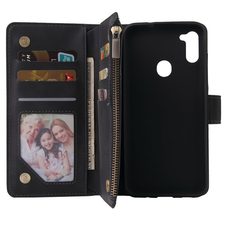 For Samsung Galaxy A11 EU Multifunctional Frosted Zipper Wallet Leather Phone Case