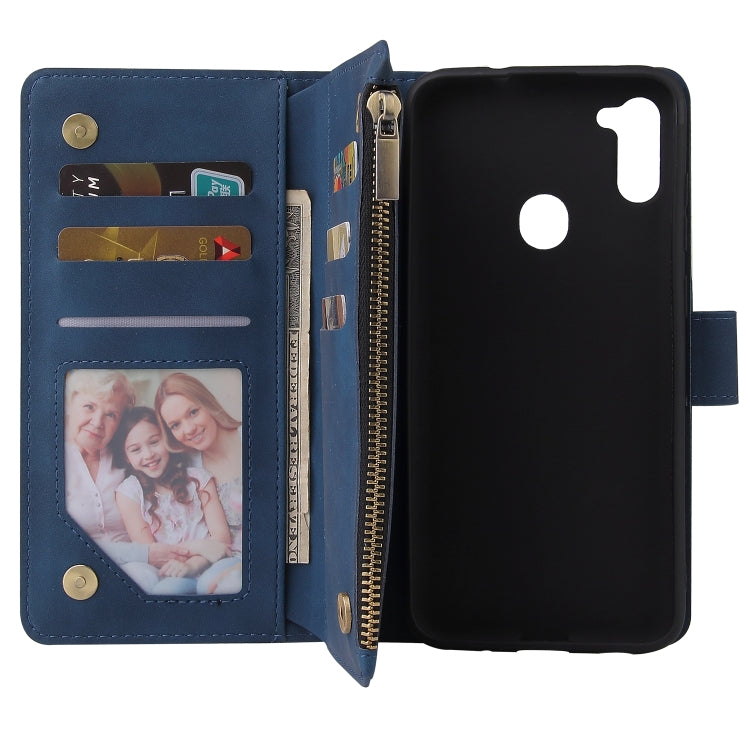 For Samsung Galaxy A11 EU Multifunctional Frosted Zipper Wallet Leather Phone Case
