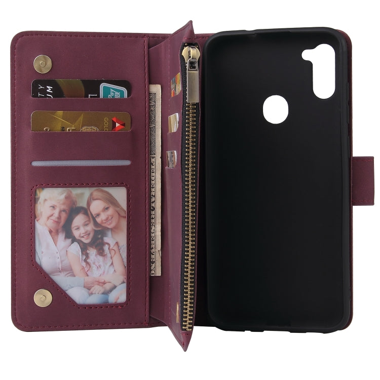 For Samsung Galaxy A11 EU Multifunctional Frosted Zipper Wallet Leather Phone Case