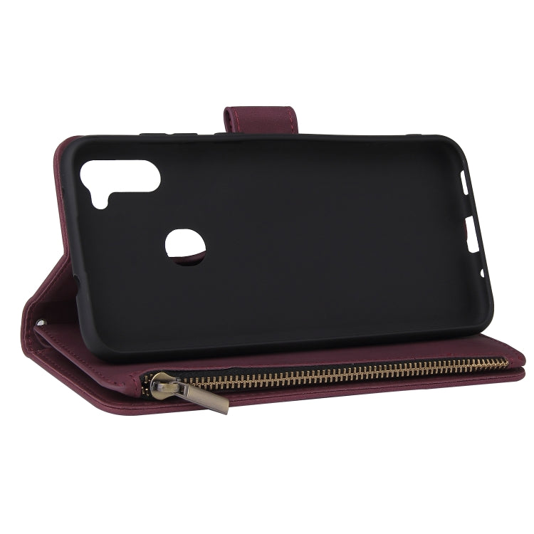 For Samsung Galaxy A11 EU Multifunctional Frosted Zipper Wallet Leather Phone Case