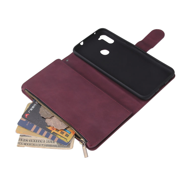 For Samsung Galaxy A11 EU Multifunctional Frosted Zipper Wallet Leather Phone Case