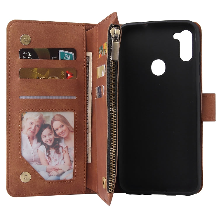 For Samsung Galaxy A11 EU Multifunctional Frosted Zipper Wallet Leather Phone Case