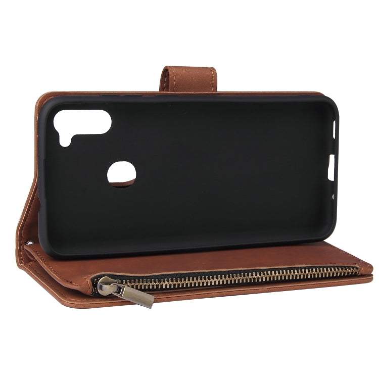 For Samsung Galaxy A11 EU Multifunctional Frosted Zipper Wallet Leather Phone Case