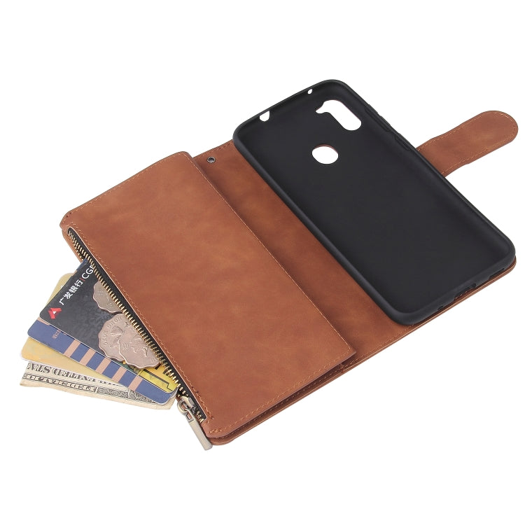 For Samsung Galaxy A11 EU Multifunctional Frosted Zipper Wallet Leather Phone Case