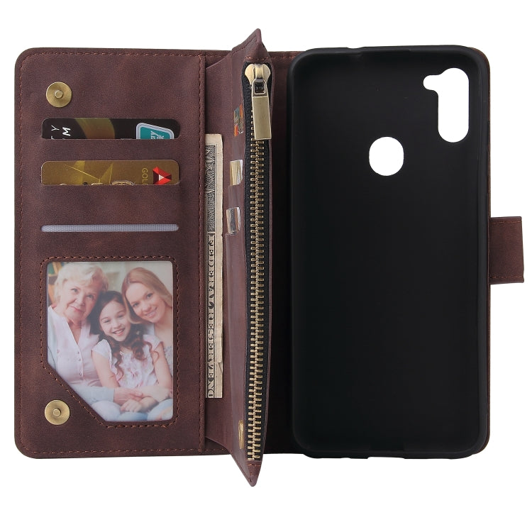 For Samsung Galaxy A11 EU Multifunctional Frosted Zipper Wallet Leather Phone Case