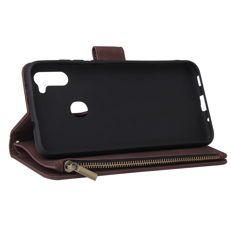 For Samsung Galaxy A11 EU Multifunctional Frosted Zipper Wallet Leather Phone Case