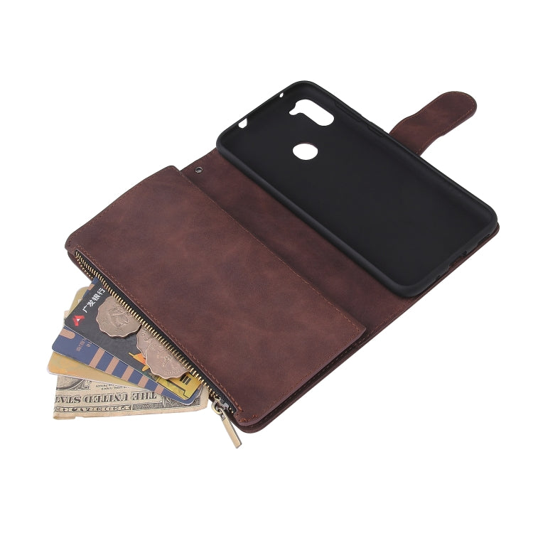 For Samsung Galaxy A11 EU Multifunctional Frosted Zipper Wallet Leather Phone Case