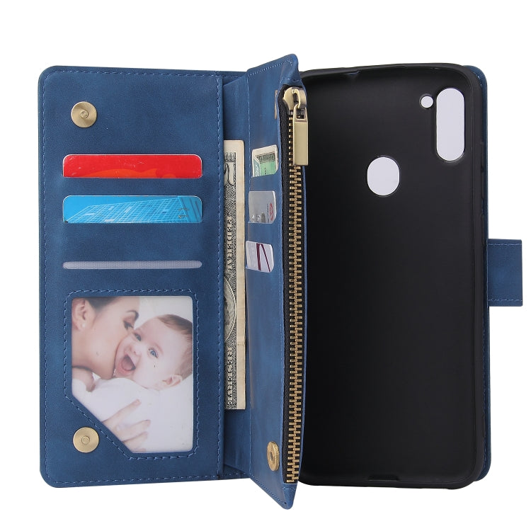 For Samsung Galaxy A11 US Multifunctional Frosted Zipper Wallet Leather Phone Case